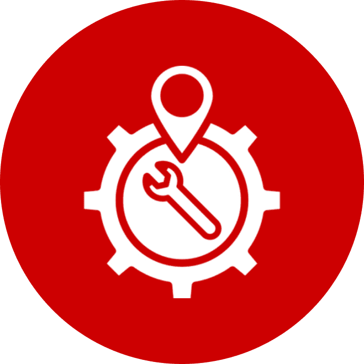 Location pin on gear with wrench icon